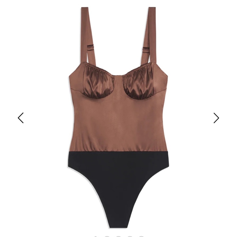 RUCHED CUP SHINY STRETCH SATIN CHARMEUSE BODYSUIT